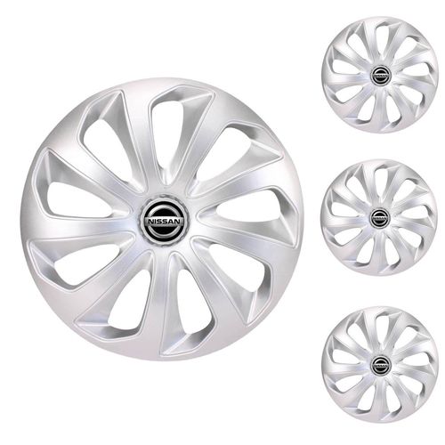 Jogo Calota Aro 14 Velox Silver Universal + Emblema Resinado Nissan