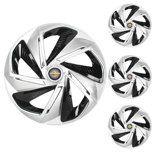 Jogo Calota Aro 14 Nitro X Silver Black Universal + Emblema Resinado Chevrolet GM