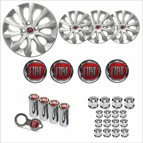 Jogo Calota Aro 15 Idea 2014 à 2016 Fiat + Emblema Resinado + Tampa Ventil + Capa Parafuso