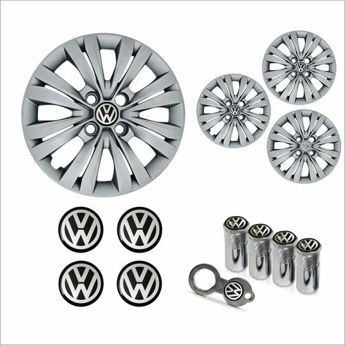 Jogo Calota Aro 15 Gol G7 2017 2018 Volkswagen + Emblema Resinado + Tampa Ventil Antifurto