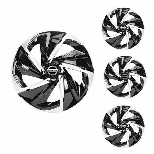 Jogo Calota Aro 14 Nitro Black Silver Universal + Emblema Resinado Nissan