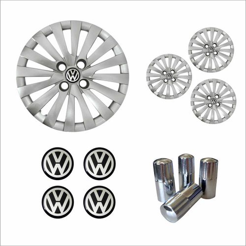 Jogo Calota Aro 13 Gol Voyage G5 G6 2014 Volkswagen + Emblema Resinado + Tampa Ventil Cromada