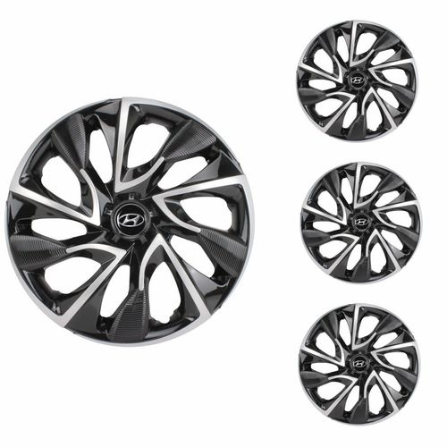 Jogo Calota Aro 13 DS4 Black Silver Universal + Emblema Resinado Hyundai