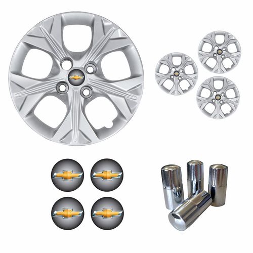 Jogo Calota Aro 15 Onix Prisma 2021 Chevrolet GM + Emblema Resinado + Tampa Ventil Cromada