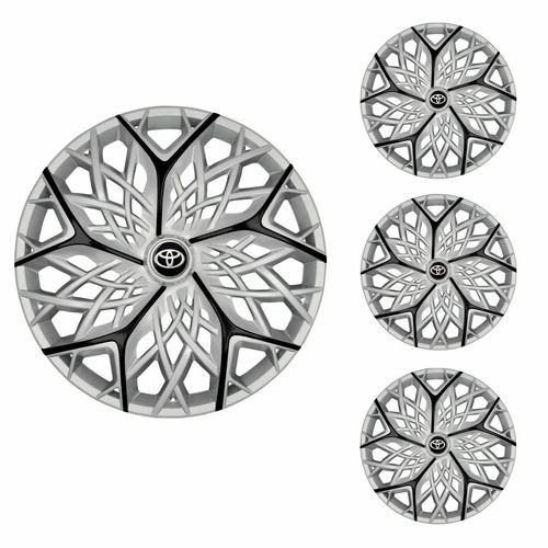 Jogo Calota Aro 13 Moove Silver Black Universal + Emblema Resinado Toyota