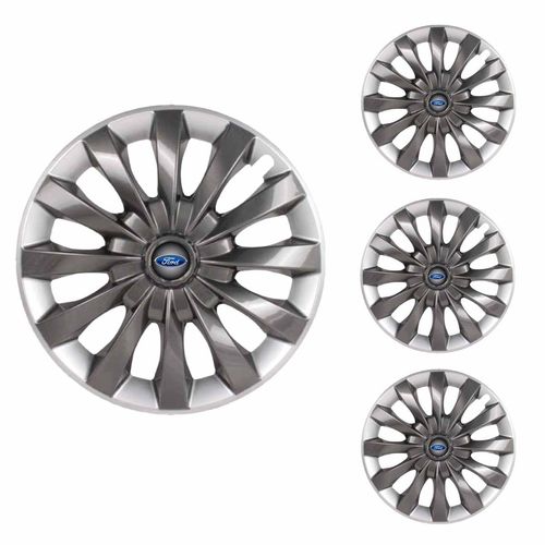 Jogo Calota Aro 13 Flap Graphite Silver Universal + Emblema Resinado Ford