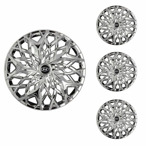 Jogo Calota Aro 13 Moove Chrome Universal + Emblema Resinado Hyundai
