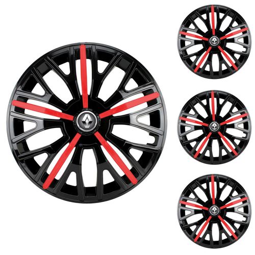 Jogo Calota Aro 14 Triton Sport Black Red Universal + Emblema Resinado Renault