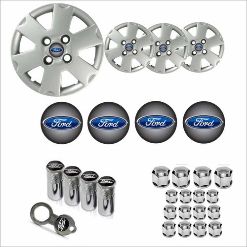 Jogo Calota Aro 13 Ka 2003 Ford + Emblema Resinado + Tampa Ventil + Capa Parafuso