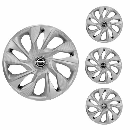 Jogo Calota Aro 13 DS4 Silver Universal + Emblema Resinado Nissan
