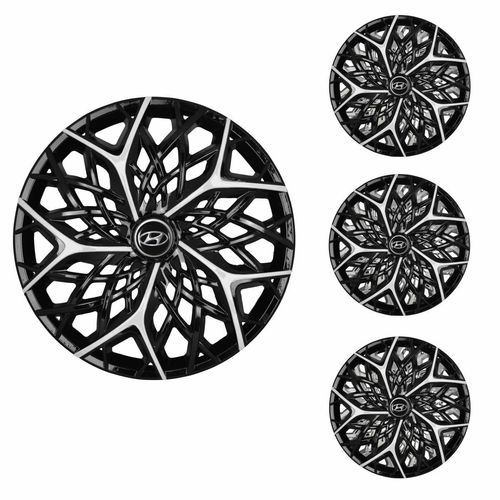 Jogo Calota Aro 13 Moove Black Silver Universal + Emblema Resinado Hyundai