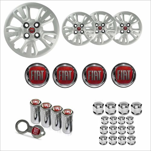 Jogo Calota Aro 14 Uno Way 2011 2012 Fiat + Emblema Resinado + Tampa Ventil + Capa Parafuso