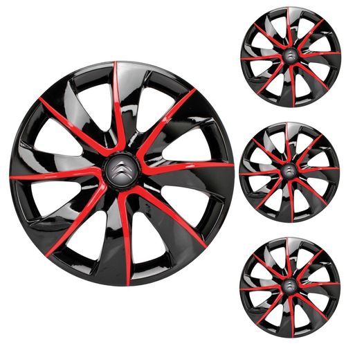 Jogo Calota Aro 13 Prime Black Red Universal + Emblema Resinado Citroen
