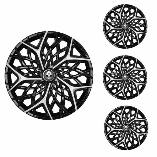 Jogo Calota Aro 14 Moove Black Silver Universal + Emblema Resinado Renault