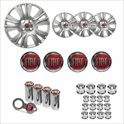 Jogo Calota Aro 14 Palio Essence 2014 à 2016 Fiat + Emblema Resinado + Tampa Ventil + Capa Parafuso