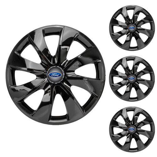 Jogo Calota Aro 13 Prime Black Universal + Emblema Resinado Ford