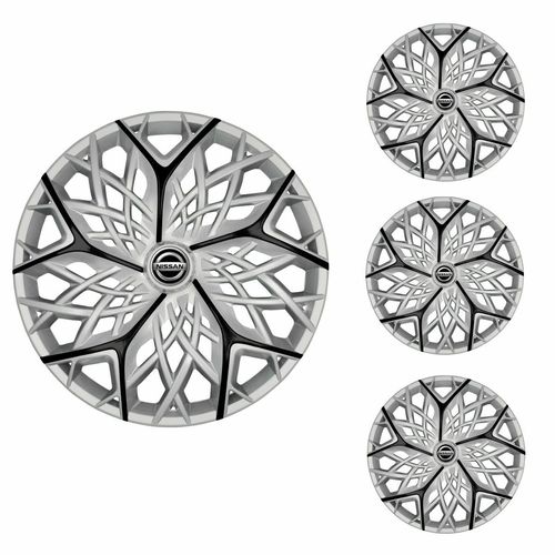 Jogo Calota Aro 13 Moove Silver Black Universal + Emblema Resinado Nissan