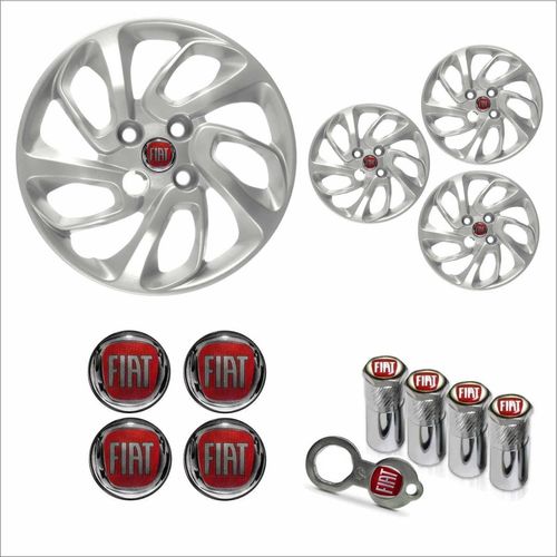 Jogo Calota Aro 14 Uno Attractive 2015 2016 Fiat + Emblema Resinado + Tampa Ventil Antifurto