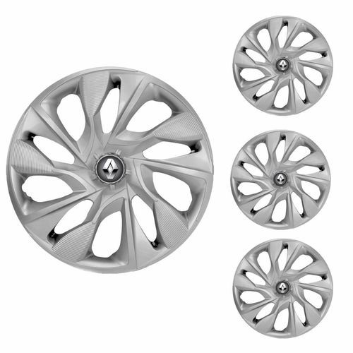 Jogo Calota Aro 15 DS4 Silver Universal + Emblema Resinado Renault