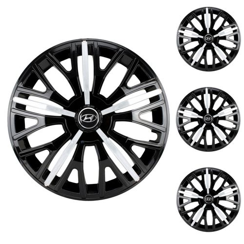 Jogo Calota Aro 14 Triton Sport Black Silver Universal + Emblema Resinado Hyundai