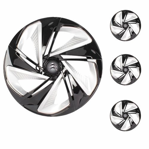 Jogo Calota Aro 13 Nitro X Black Silver Universal + Emblema Resinado Citroen