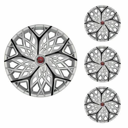 Jogo Calota Aro 14 Moove Silver Black Universal + Emblema Resinado Fiat