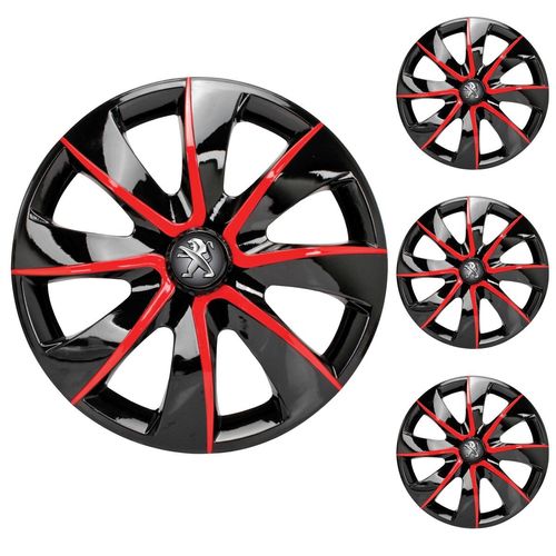 Jogo Calota Aro 14 Prime Black Red Universal + Emblema Resinado Peugeot