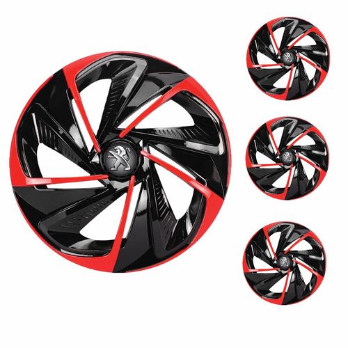 Jogo Calota Aro 13 Nitro Black Red Universal + Emblema Resinado Peugeot