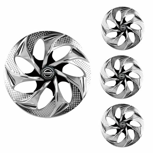 Jogo Calota Aro 14 Evolution Chrome Black Universal + Emblema Resinado Nissan