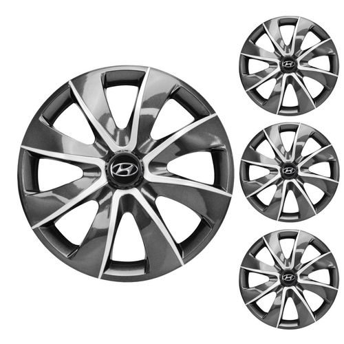 Jogo Calota Aro 14 Prime Graphite Silver Universal + Emblema Resinado Hyundai