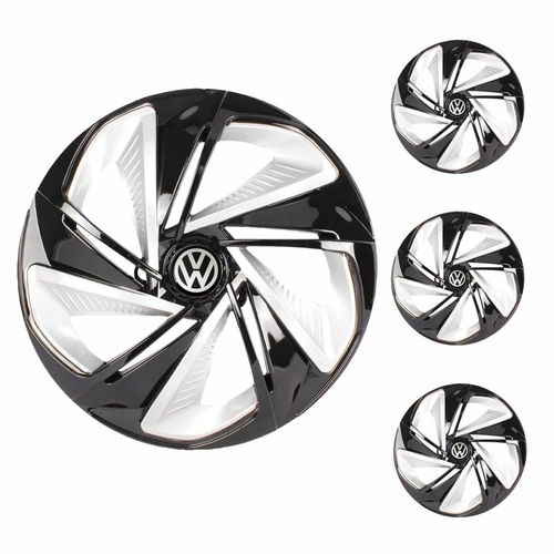 Jogo Calota Aro 13 Nitro X Black Silver Universal + Emblema Resinado Volkswagen