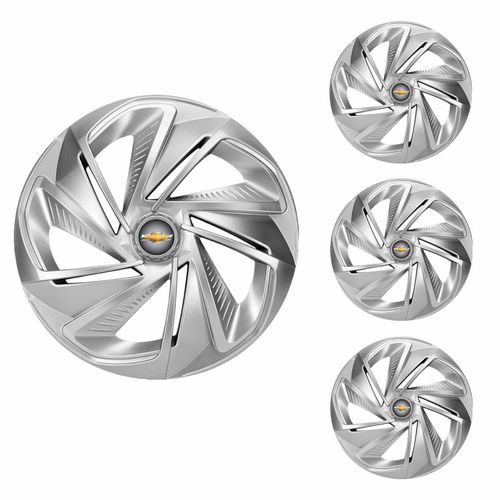 Jogo Calota Aro 13 Nitro Silver Universal + Emblema Resinado Chevrolet GM