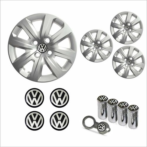 Jogo Calota Aro 14 Saveiro 2014 à 2016 Volkswagen + Emblema Resinado + Tampa Ventil Antifurto