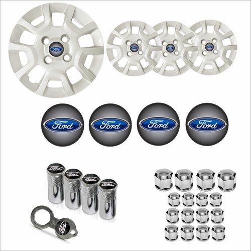 Jogo Calota Aro 13 Ka 2014 Ford + Emblema Resinado + Tampa Ventil + Capa Parafuso