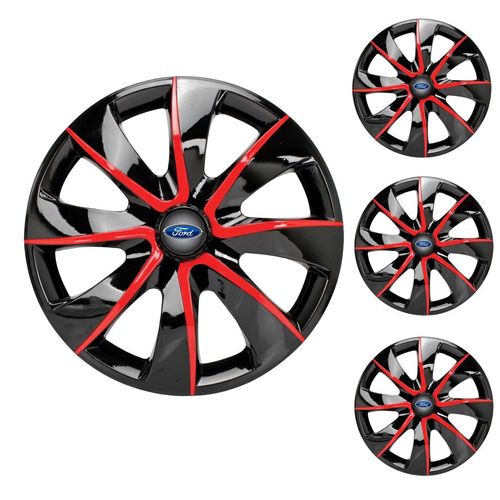 Jogo Calota Aro 13 Prime Black Red Universal + Emblema Resinado Ford