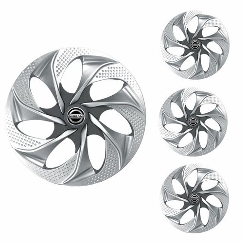 Jogo Calota Aro 14 Evolution Silver Graphite Universal + Emblema Resinado Nissan