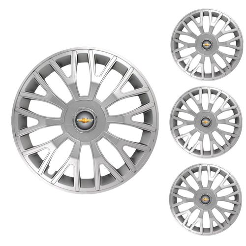 Jogo Calota Aro 13 Triton Silver Universal + Emblema Resinado Chevrolet GM