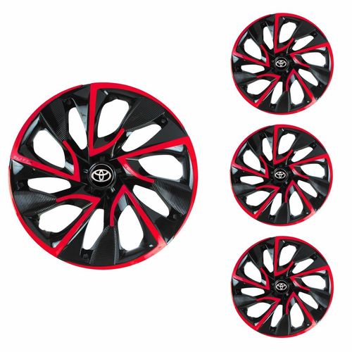 Jogo Calota Aro 14 DS4 Red Cup Universal + Emblema Resinado Toyota