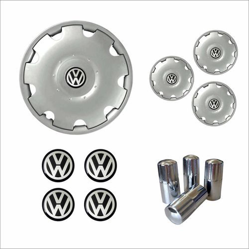 Jogo Calota Aro 13 Gol Parati G3 Volkswagen + Emblema Resinado + Tampa Ventil Cromada