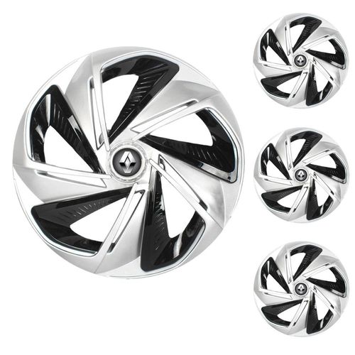 Jogo Calota Aro 14 Nitro X Silver Black Universal + Emblema Resinado Renault