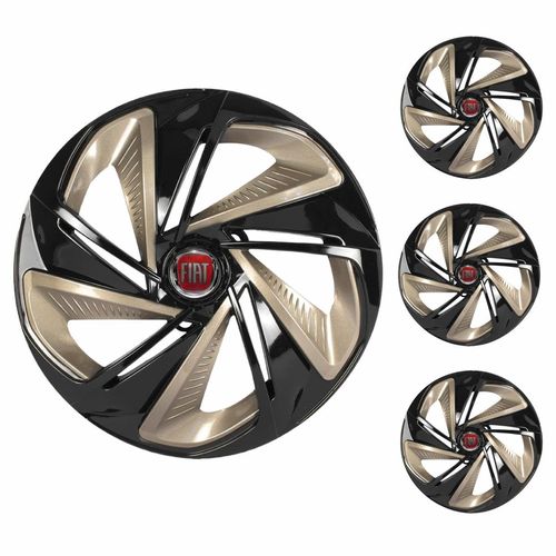 Jogo Calota Aro 14 Nitro X Black Gold Universal + Emblema Resinado Fiat