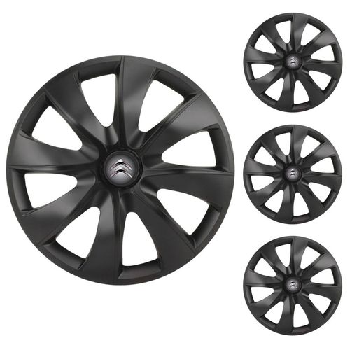 Jogo Calota Aro 14 Prime Fosc Black Universal + Emblema Resinado Citroen