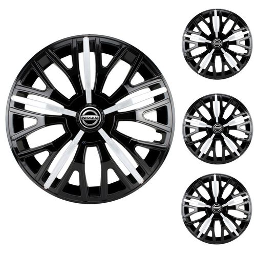 Jogo Calota Aro 13 Triton Sport Black Silver Universal + Emblema Resinado Nissan