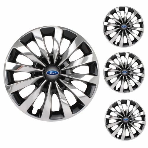 Jogo Calota Aro 13 Passat CC Black Chrome Universal + Emblema Resinado Ford