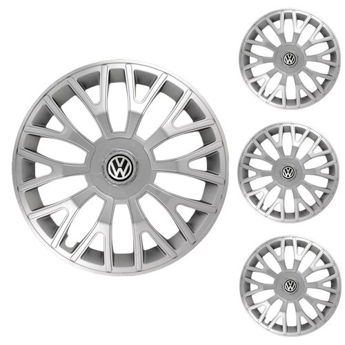 Jogo Calota Aro 13 Triton Silver Universal + Emblema Resinado Volkswagen