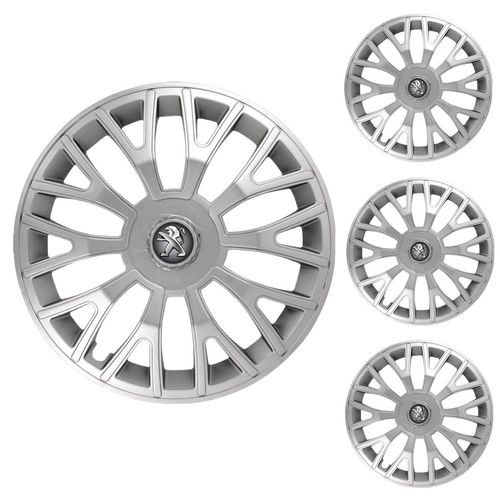 Jogo Calota Aro 13 Triton Silver Universal + Emblema Resinado Peugeot