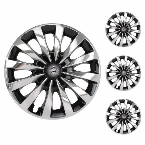 Jogo Calota Aro 13 Passat CC Black Chrome Universal + Emblema Resinado Citroen