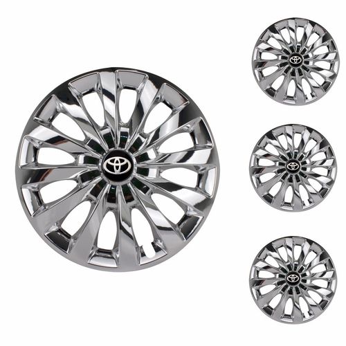 Jogo Calota Aro 13 Passat CC Chrome Universal + Emblema Resinado Toyota
