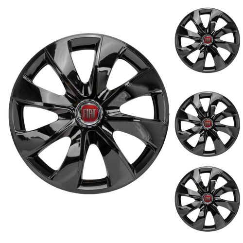 Jogo Calota Aro 13 Prime Black Universal + Emblema Resinado Fiat