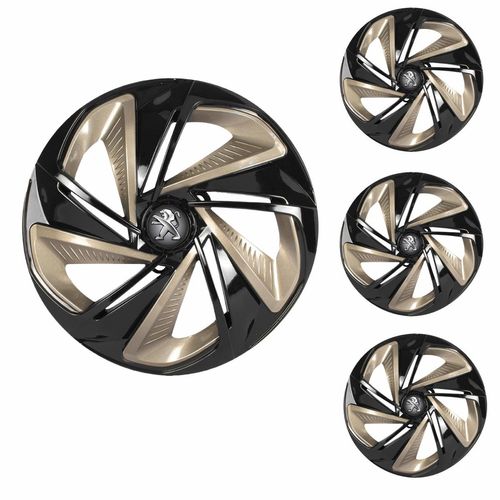 Jogo Calota Aro 14 Nitro X Black Gold Universal + Emblema Resinado Peugeot